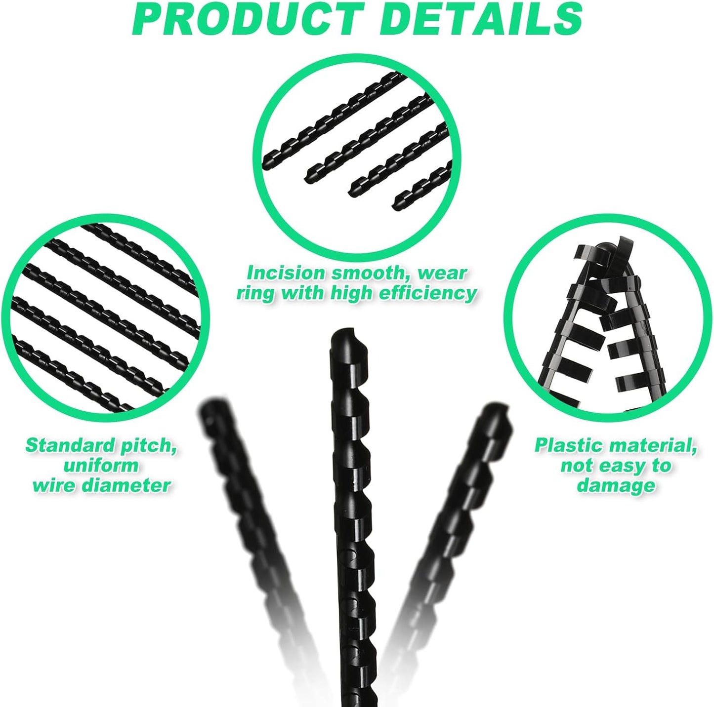 Yunsailing 150 Pack Plastic Binding Combs Plastic Binder Comb Ring 19 Ring Binding Spines Letter Size Spiral coils for Notebook Calendar(1/4 in,Black)