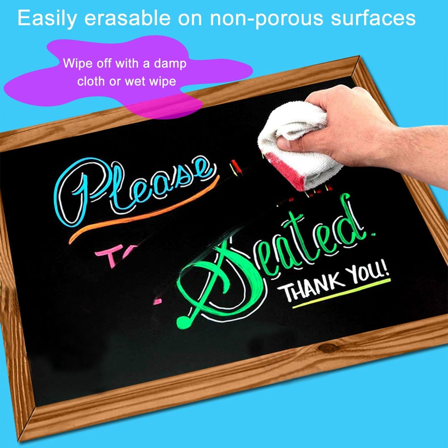 12 Colors Washable Window Markers for Cars, 15mm Jumbo Liquid Chalk Markers, 3 in 1 Nib, Metallic & Neon Paint Glass Pen for Auto, Chalkboard, Blackboard, Bistro, Menus and Any Non-Porous Surface