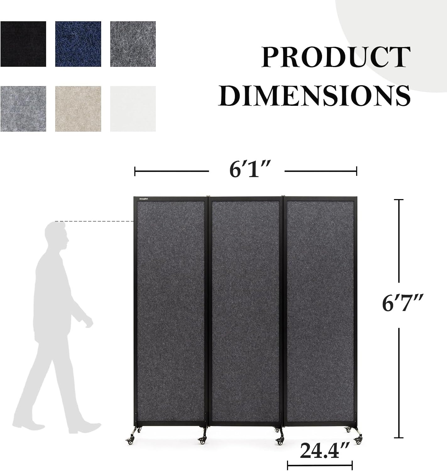 Upgrade Version Room Partition and Divider, Freestanding Rolling Dividers with Wheels,Office Privacy Screen Divider Wall,Classroom Felt Dividers,6'L* 6'7"H,3 Panel,Dark Grey