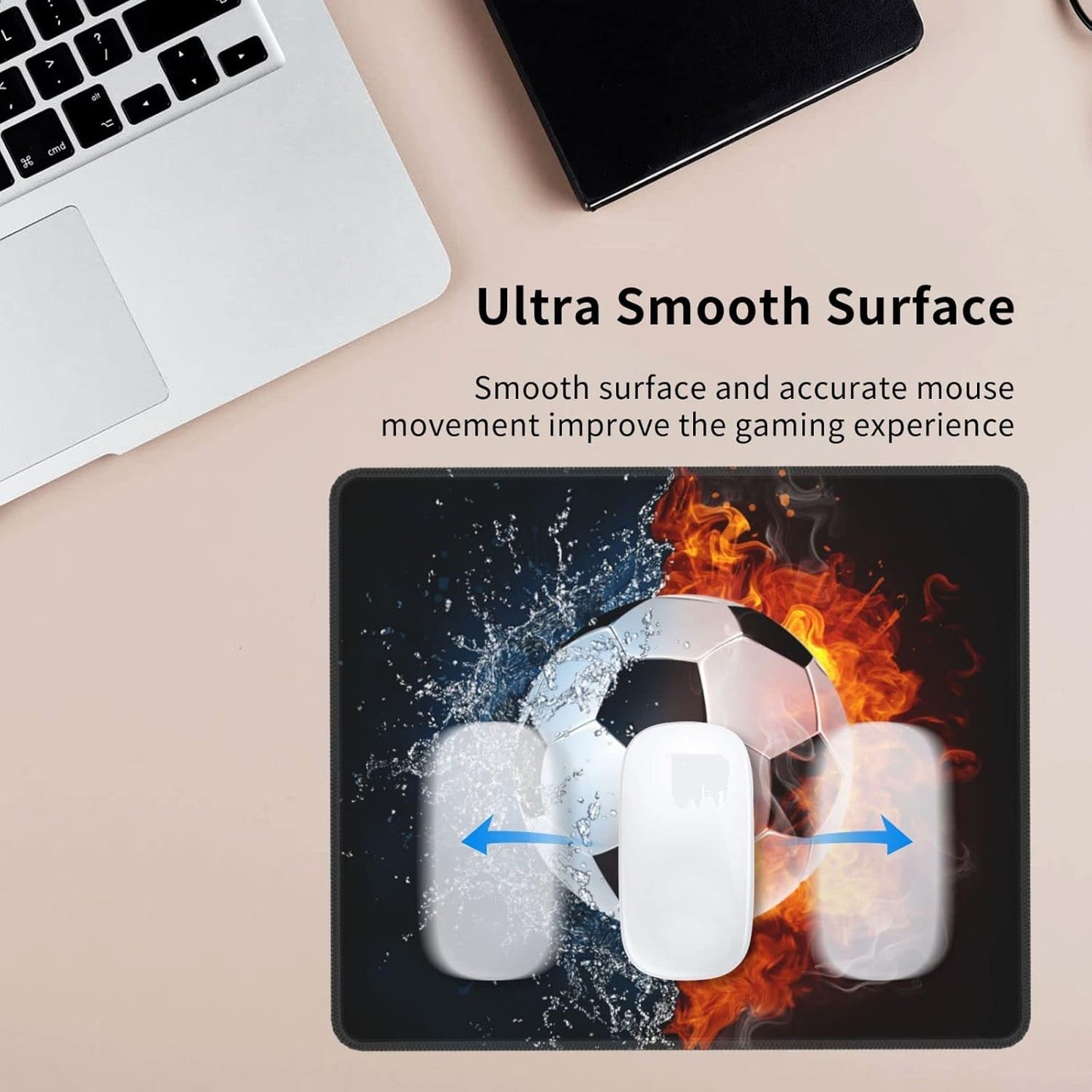 Soccer Ball Print Mouse Pad for Desktop, 12x10 inch Large Square Mouse Pad with Water Fire Pattern for Sports Teen Boys Men Women Girls, Non-Slip Rubber Base Computer Mousepad for Wireless Mouse