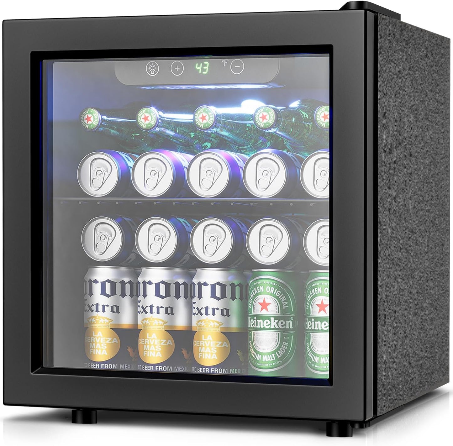 50 Cans Beverage Refrigerator Cooler, 1.3 Cu.Ft Mini Fridge with Glass Door for Soda Beer Drink Wine, Countertop Small Fridge for Bedroom Dorm Office Home Bar, Black