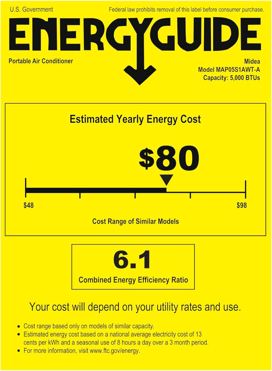 Midea MAP05S1AWT-A Air Conditioner, 8,500 BTU-Smart, White