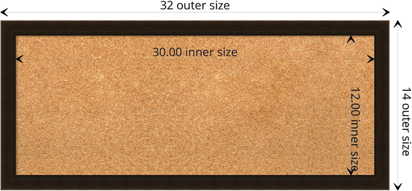 Amanti Art Natural Cork Board for Wall, 14x32 Vision Board with Brown Wood Frame, Medium Corkboard Office Decor for Home Organization, Rustic Farmhouse Corkboard Pinboard to display items for home