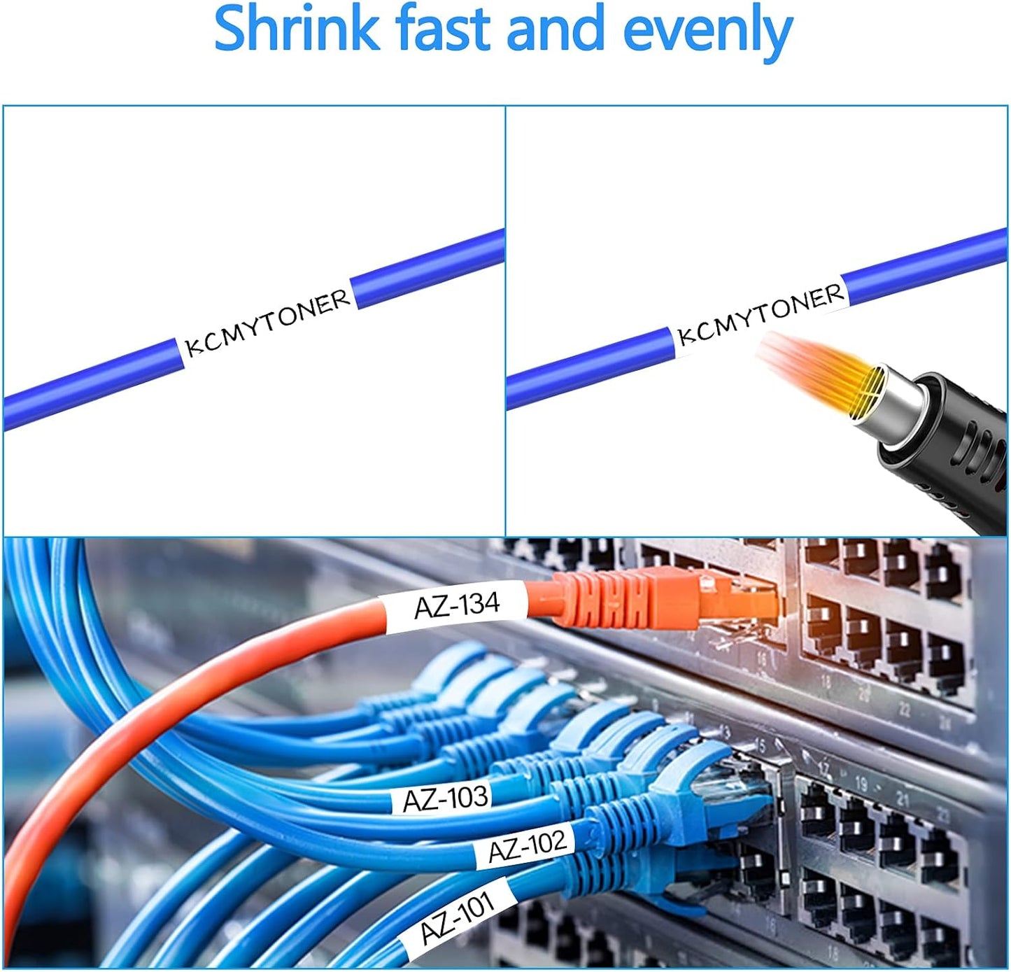 HSe221 HS221 HSE-221 HS-221 Heat Shrink Tubes Label Tape 3/8" (8.8mm) x 4.92 ft Compatible for PTD210 D400 D600 PTH300 PTE300 PTE500 PTE550W PTP700 PTP750WVP, Black on White, 2 Pack