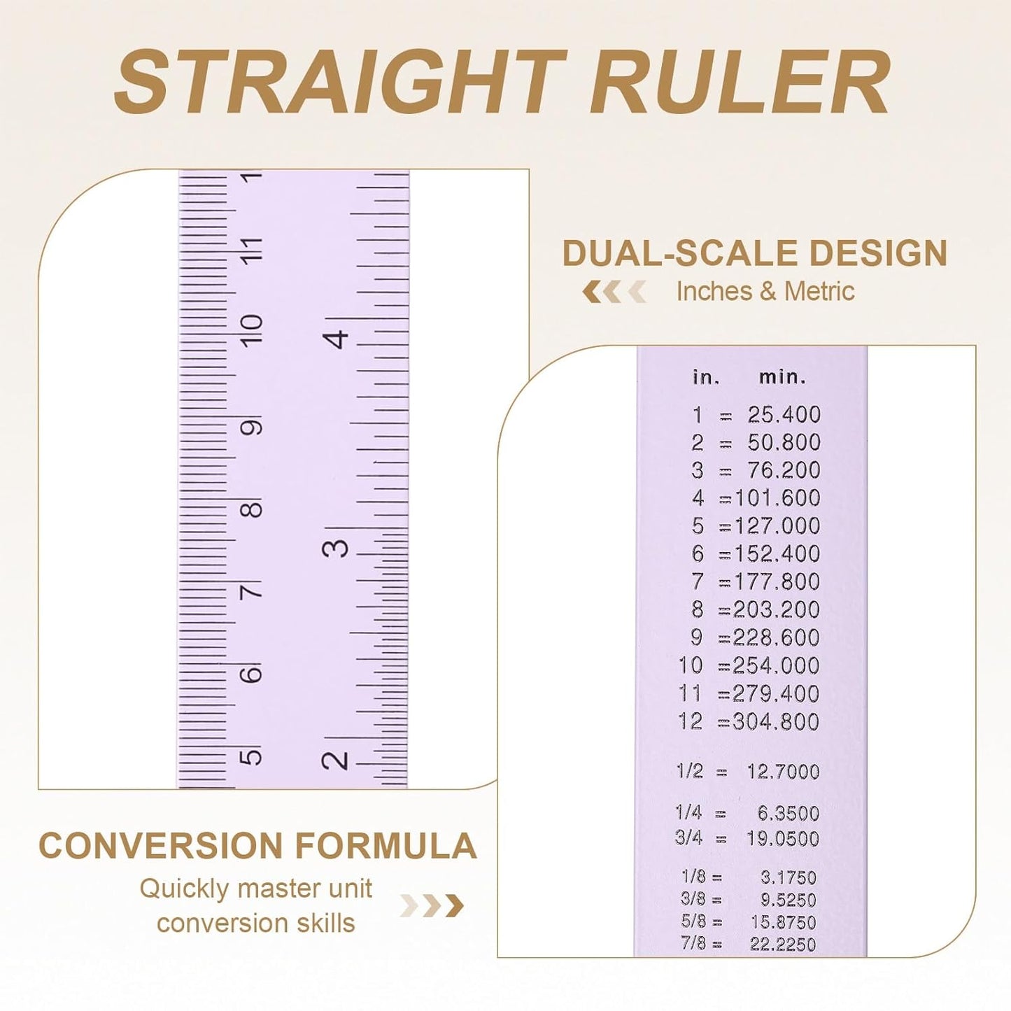 HARFINGTON 6pcs Metal Straight Ruler 15cm Metric SAE Aluminum Alloy Measuring Rulers Scale Tool with Hole for Measure Study Reading Classroom Office, Purple