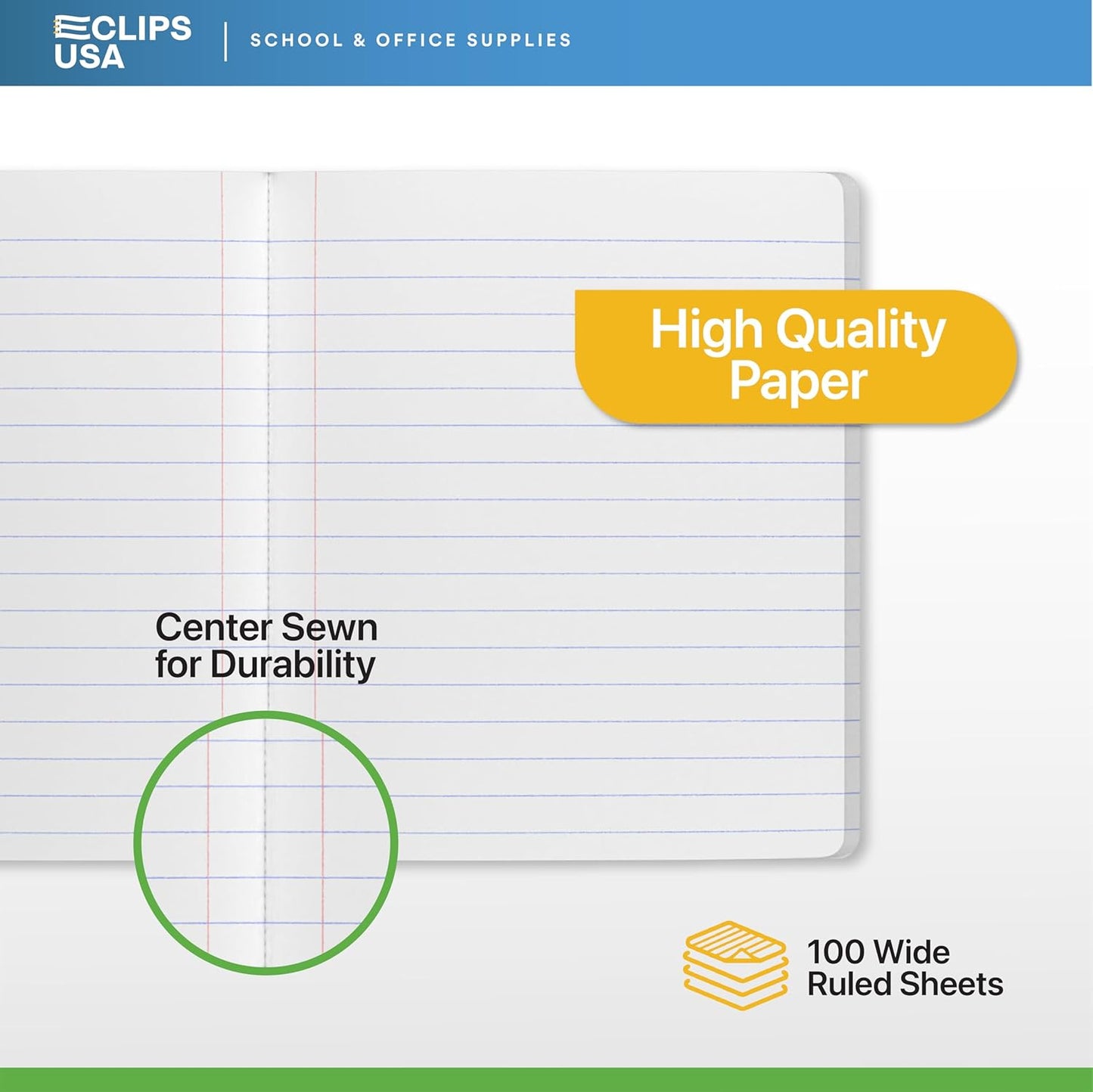 E-CLIPS USA Composition Notebooks, (24 Pack), Wide Ruled Composition Notebook, Marble Composition Notebook, 100 sheets, 200 Pages (24, Blue)