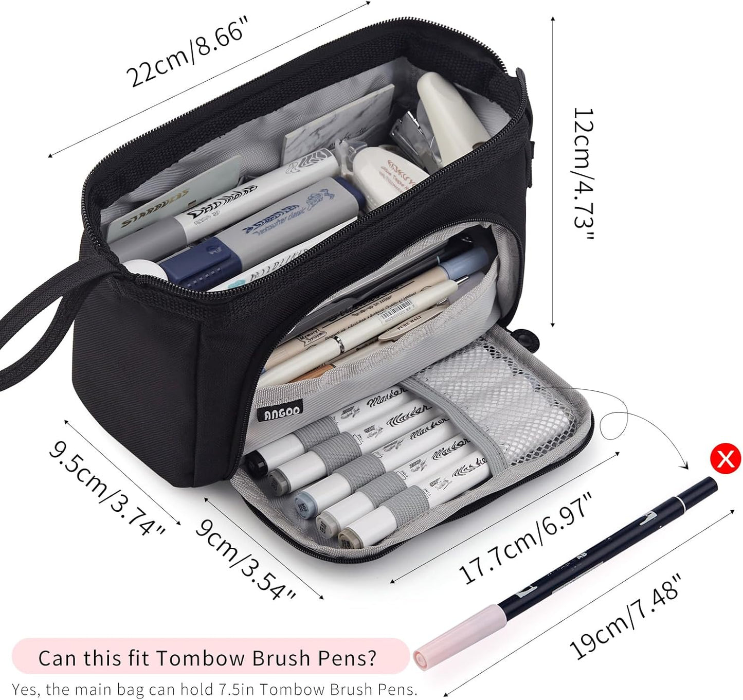 HVOMO Pencil Case Large Capacity Pencil Pouch Handheld Pen Bag Cosmetic Gift for Office School Teen Girl Boy Men Women Adult (Black)