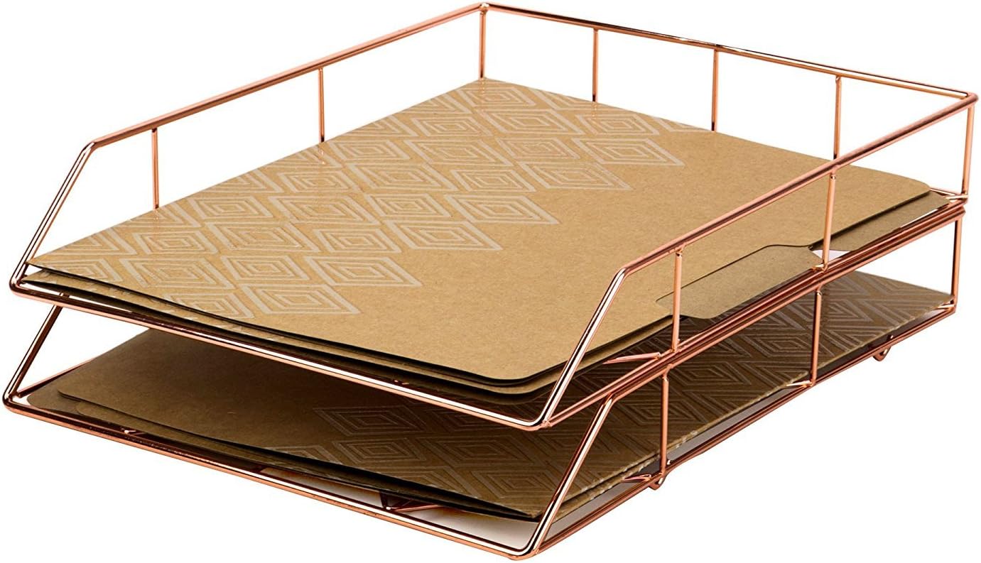 U Brands Desktop Letter Tray, Wire Metal, Copper/Rose Gold