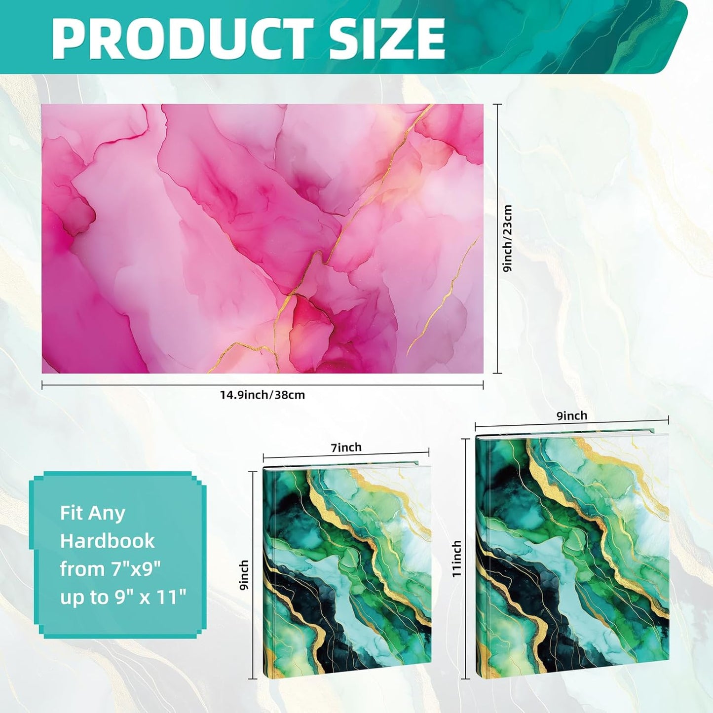 Book Covers – 9 Pack Jumbo Stretchable Book Covers, Reusable & Washable Fabric Book Sleeves for Hardcover & Paperback Textbooks up to 9 x 11 in, Marble Pattern, Back to School Supplies