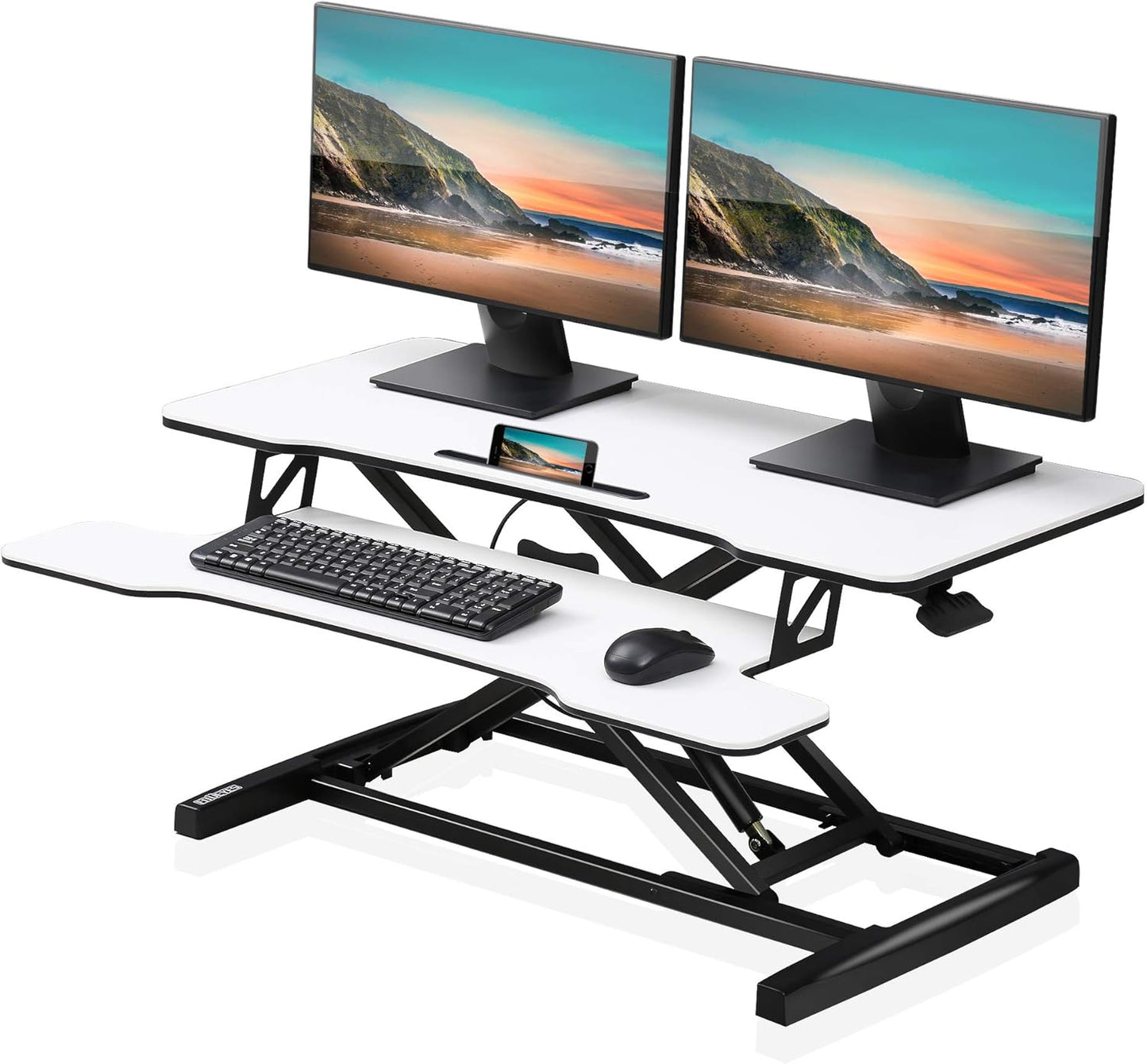 FITUEYES Height Adjustable Standing Desk 36” Wide Sit to Stand Converter Stand Up Desk Tabletop Workstation for Dual Monitor Riser FSD309103WW