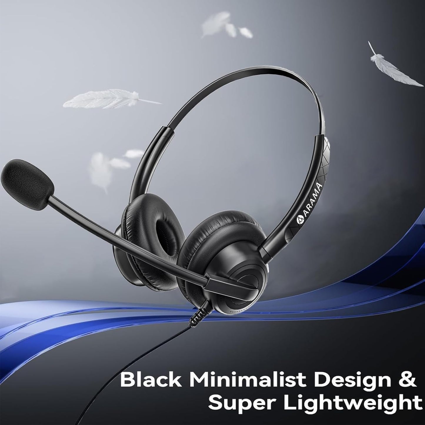 Arama Headset with Microphone for Pc, USB Headset with Noise Canceling Microphone for Laptop, Wired Computer Headset with Mute for Home Office Online Class Skype Zoom Meetings (USBA+USBC, Black)