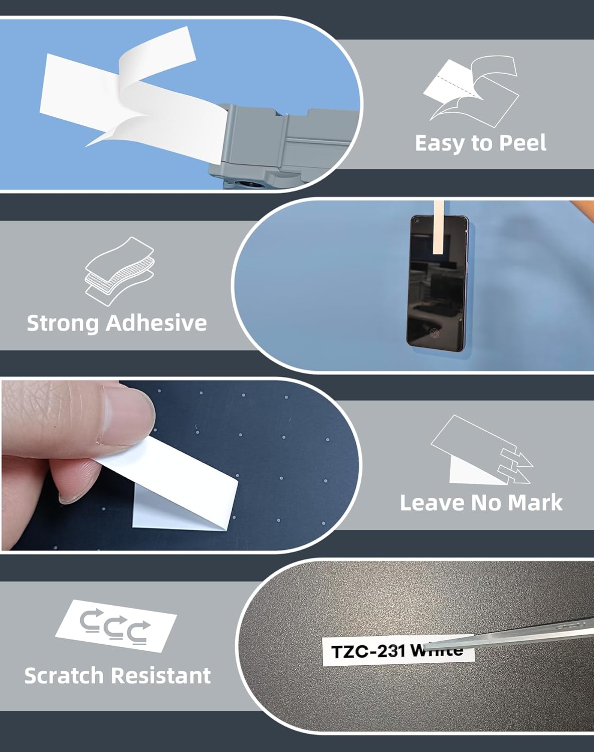 Replacement for Brother Label Maker Tape, P-Touch Label Tape, Tz 231 Tape 12mm 0.47 Laminated Black on White, Compatible with Brother PT-D210 H110 D220 D400 D410 D600, 8-Pack