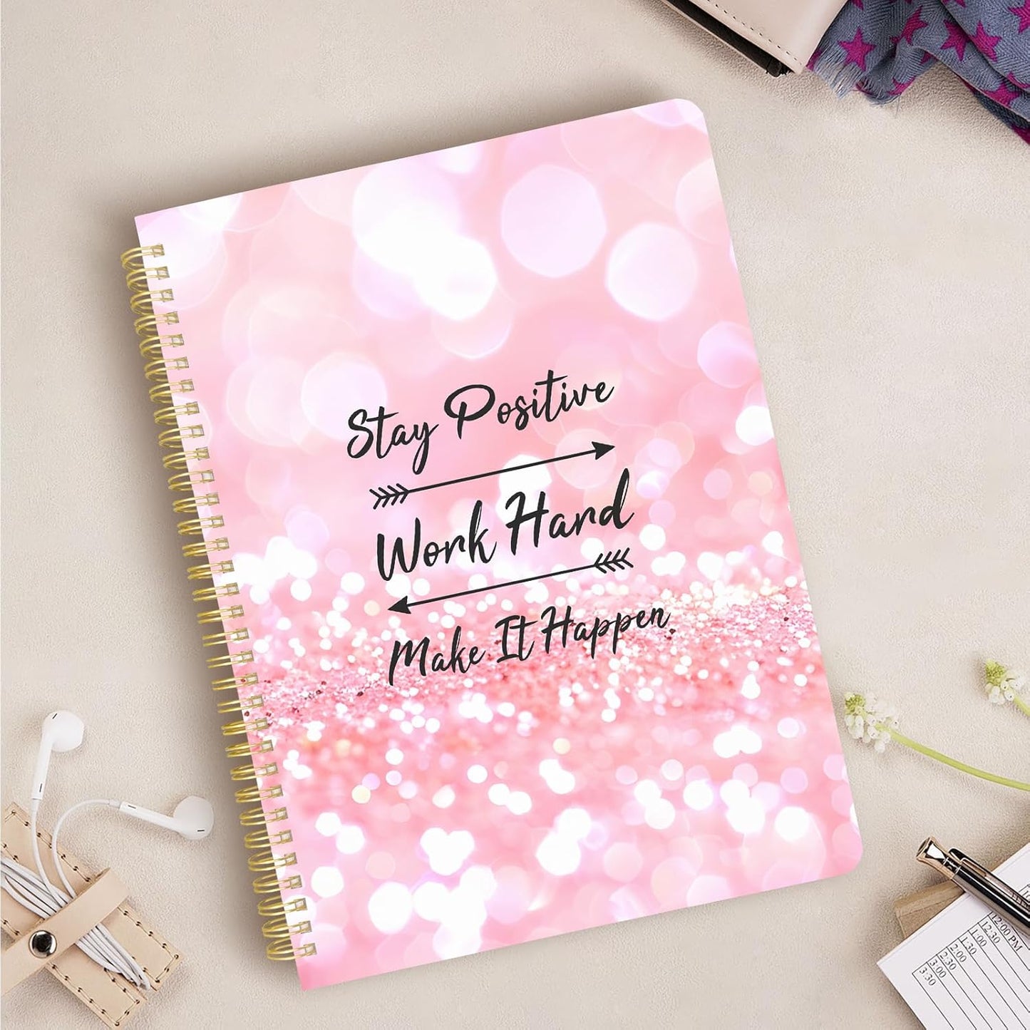 Cute Spiral Notebook journal A4 Aesthetic Pretty Design for Women Girls Kawaii with Pocket, 8.5 x 11 inch, Graph, Positive