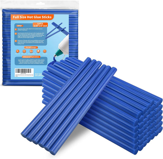MATUFF Blue hot Glue Sticks Full Size 0.43” Dia x 8” Long, 52 pcs Hot melt Adhesive Glue Sticks, All-Purpose Colored Glue Gun Sticks for Christmas Decoration Crafting Arts School Home Repair Bonding