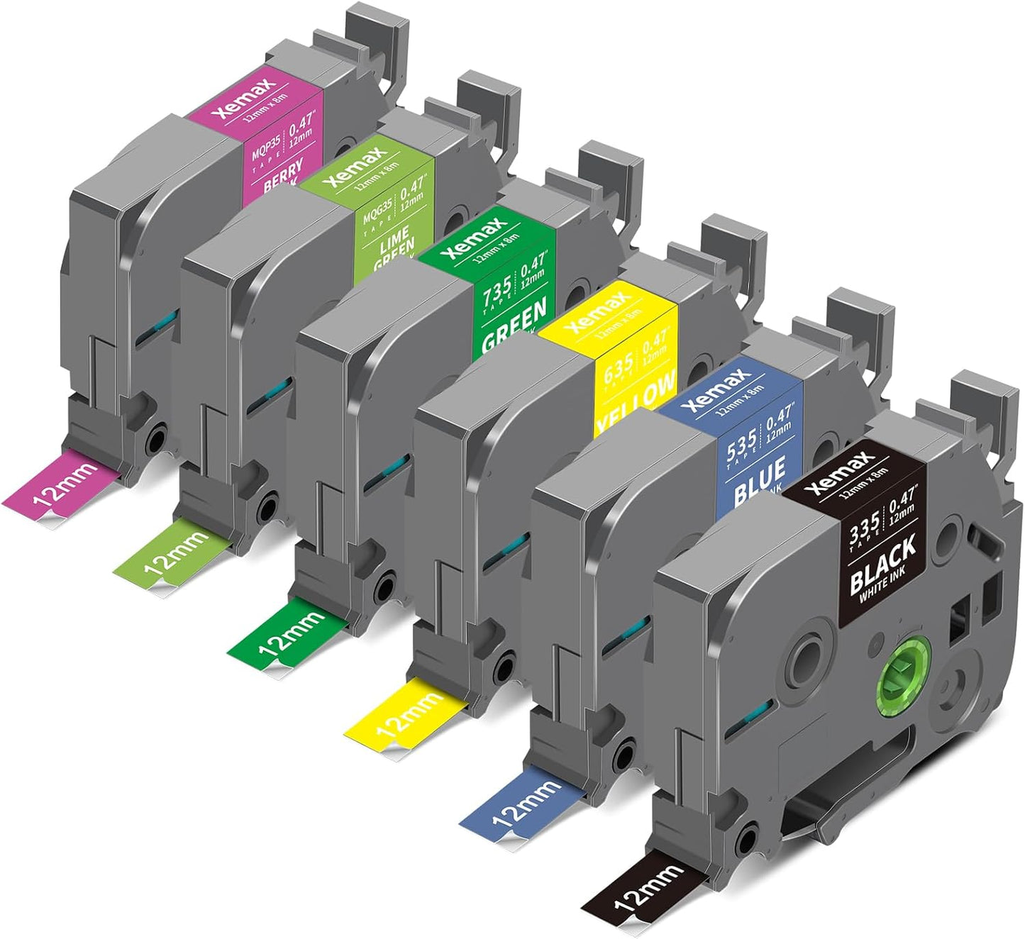 6X 12mm 0.47" Multi-Colored Label Tape Compatible for Brother P Touch Label Maker Tape Tze Tz 12mm 0.47 Ribbon Laminated Tz Colored Refills for PT-D220 D210 H110 1000 1280 D400, 1/2" x 26.2'