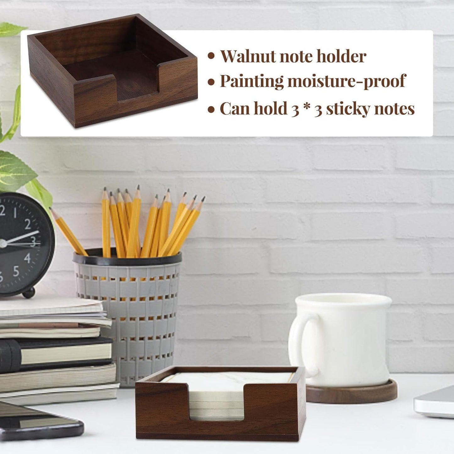 MultiBey Walnut Wooden Sticky Note Holder, Self-Sticky Note Pads Holder, Wood Post it Note Dispenser Sticky Memo Holder Paper Dispenser Desk Accessory for Office Home