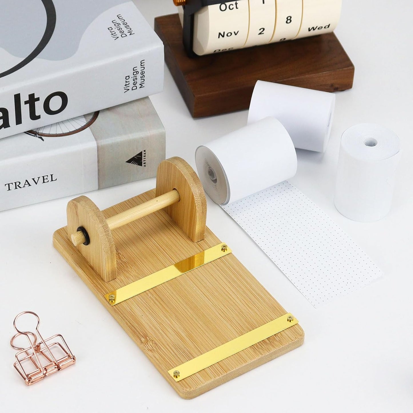 Note Paper Dispenser Desk, Wooden Paper Roll Holder for Note Taking, with 36ft Note, Desktop Grocery List Sticky Notes Holder for Desk Artwork to-Do Lists Ideal for Home