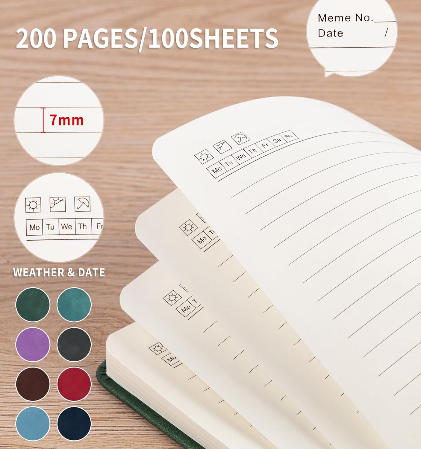 Lined Journal Notebook for Women Men, A5 Hardcover Leather Journals for Writing, 200 Pages Thick Paper, Daily Journal Notebook for Work, School, Note Taking, Business, Travel, College Ruled