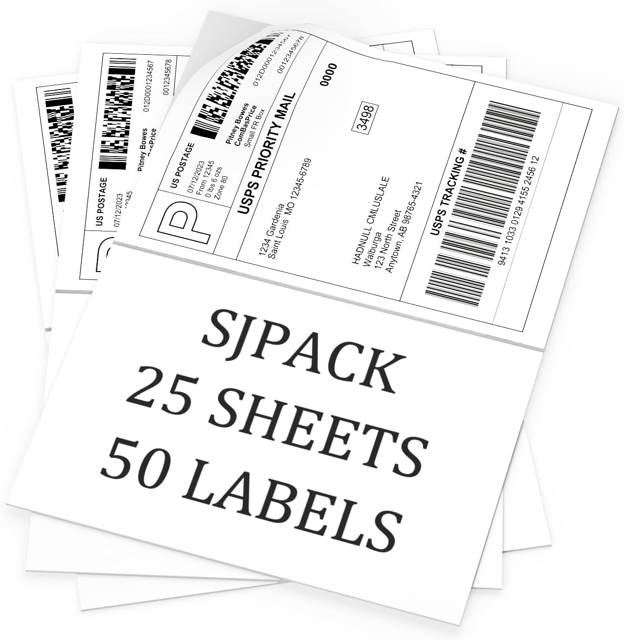 50 Half Sheet Self Adhesive Shipping Labels, 8.5" x 5.5" Address Labels for Laser & Inkjet Printers(50 labels-25 Sheet)