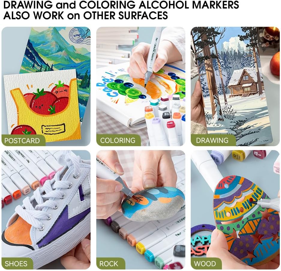 TRANSON Alcohol Markers for Drawing Coloring 48 Colors Dual-tip Chisel and Brush Tips