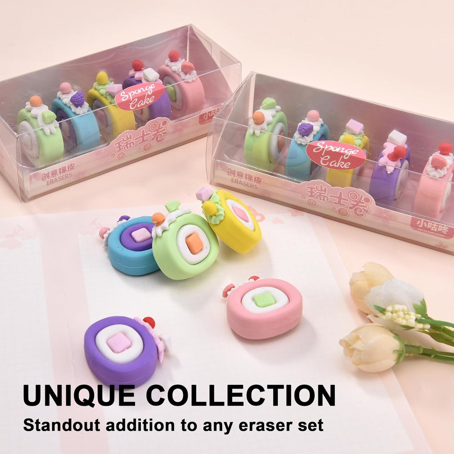 15Pcs Cute Food Shape Erasers for Kids, Fun Cake Dessert Pencil Erasers for School Classroom Supplies Birthday Party Favors