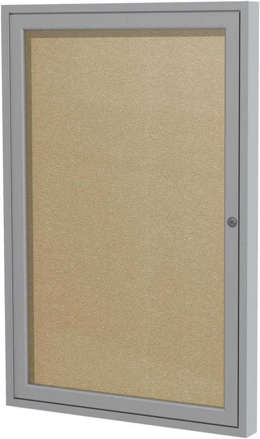 Ghent 36"x30" 1-Door Outdoor Enclosed Vinyl Bulletin Board, Shatter Resistant, with Lock, Satin Aluminum Frame - Caramel (PA13630VX-181), Made in the USA