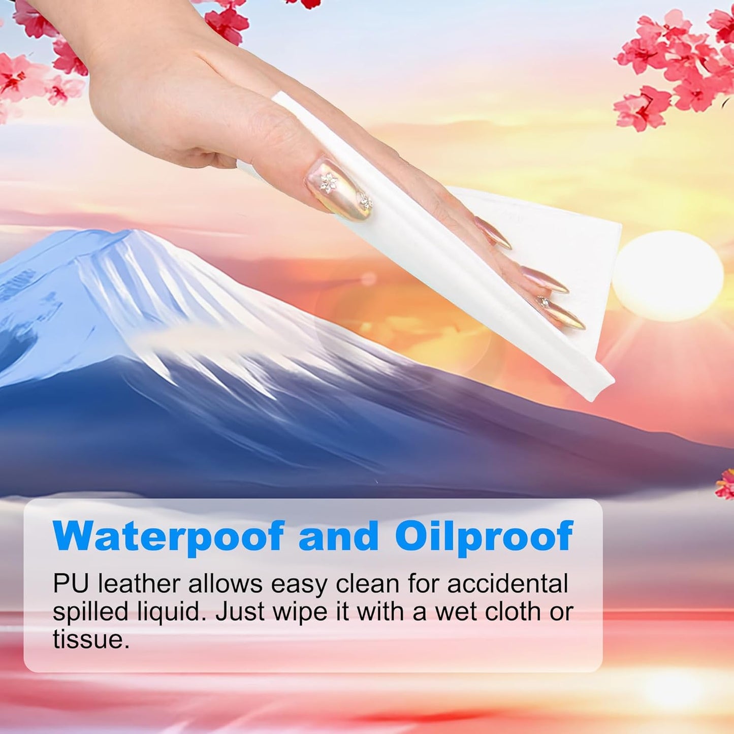 Desk Mat, Cherry Blossoms Mount Fuji Sunrise Large Gaming Mouse Pad with Non-Slip Base Stitched Edges,Desk pad for Keyboard and Mouse Home Office 35.4"x15.7"