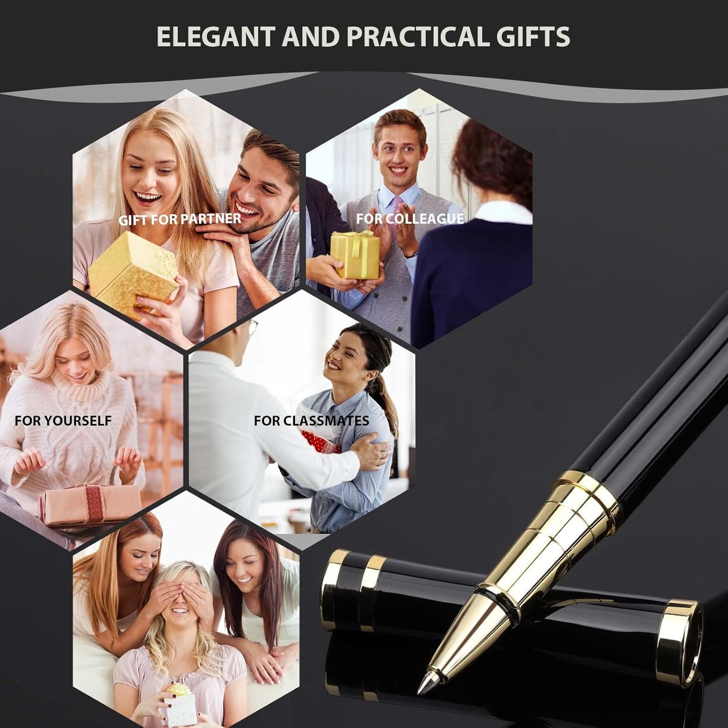 cheericome Luxury Ballpoint Pen - Professional & Executive, Perfect for Silky Smooth Writing, with Gift Box, Nice Pen for Men and Women, 2 Extra 0.5mm Black Refills - Black