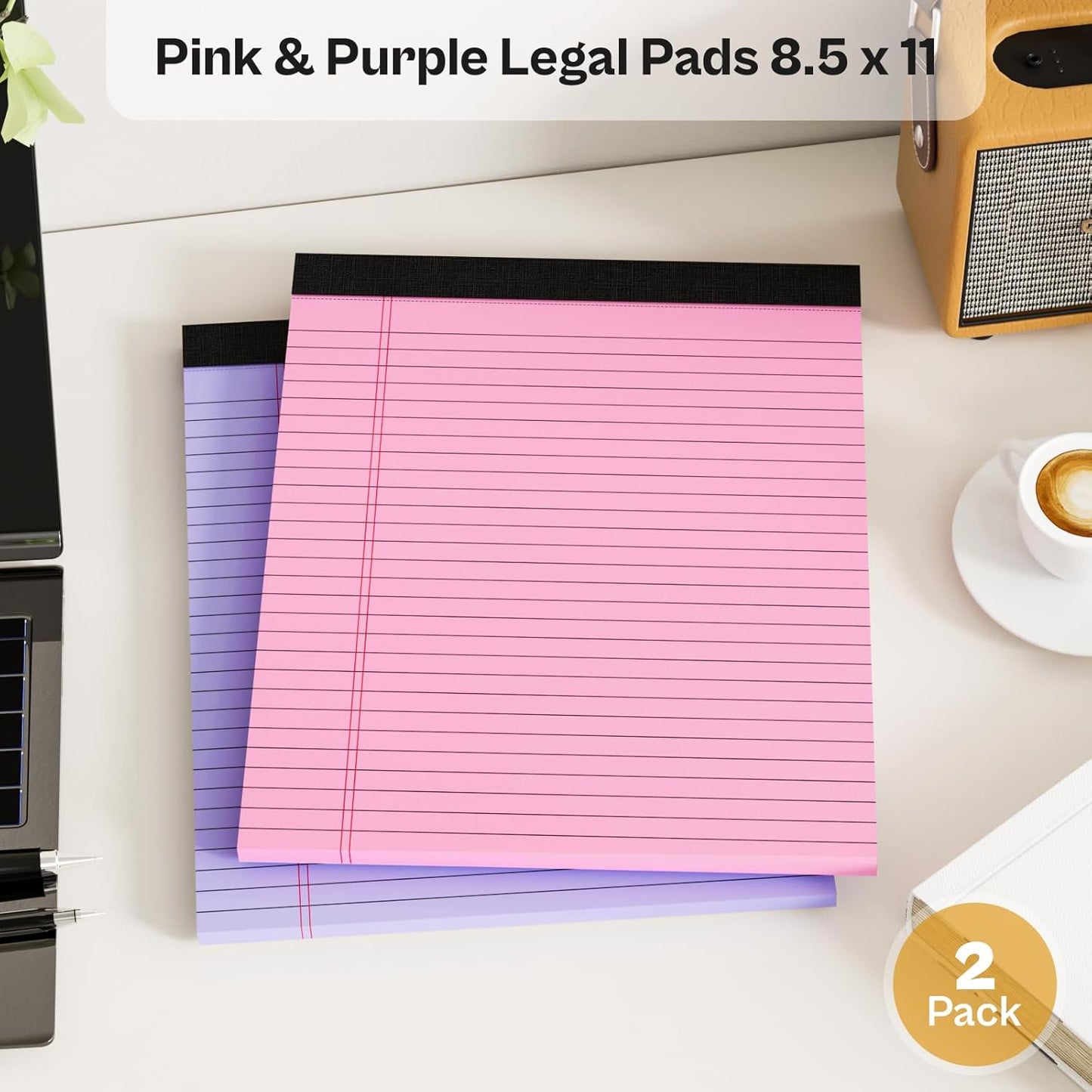 2 Pack Legal Pads 8.5 x 11 Pink Note Pads 8.5 x 11 Purple Notepad 8.5 x 11 Perforated Writing Pads 8.5 x 11 Lined Paper Pads Wide Ruled Pad of Paper 30 Sheets Notebook for Study, To-Do Lists, Office