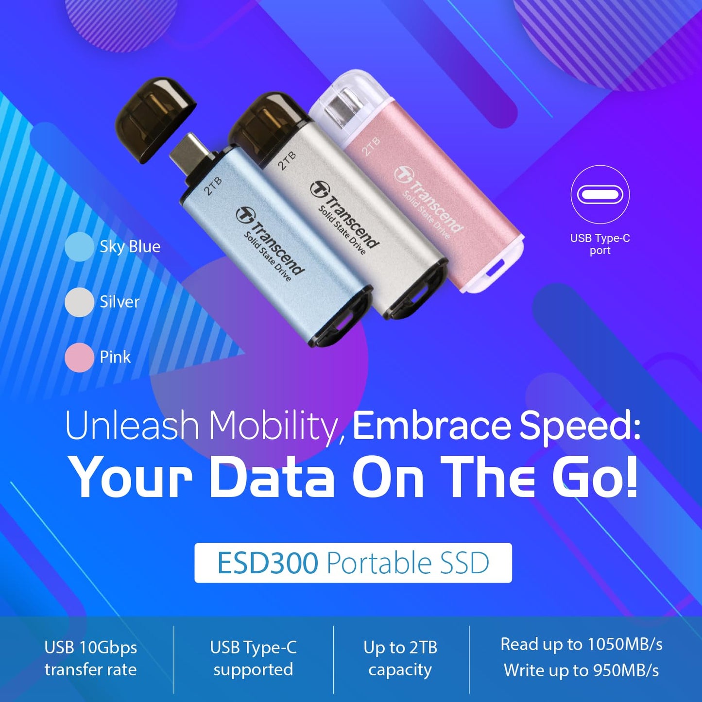 Transcend 1TB External SSD, USB 3.2 Gen2, Up to 1,050MB/s, Portable SSD with Type C, for Steam Deck, ROG Ally, MSI Claw, Windows & Mac, iPhone, iPad, Android, PS5, Xbox, Smart TV, Pink