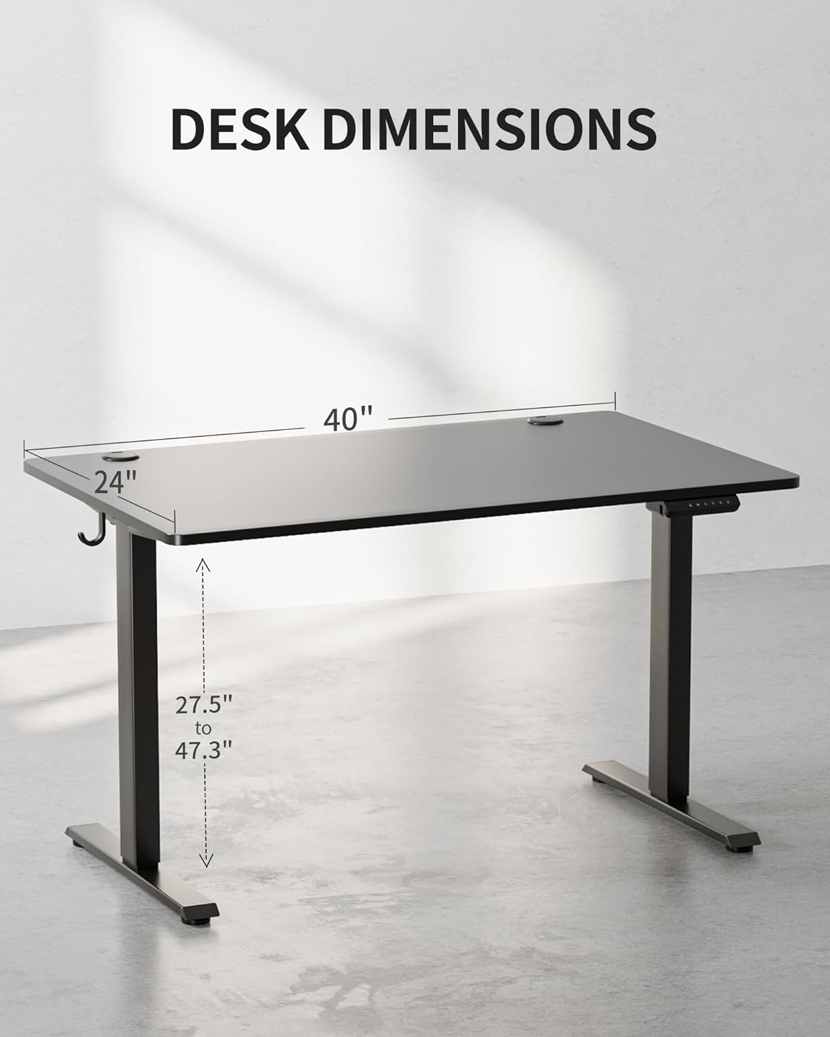 FEZIBO One-Piece Standing Desk Adjustable Height Stand up Home Office Desk, 48x24 Inch Electric Standing Computer Desk, with 4 Memory Presets, Fixable casters, Black