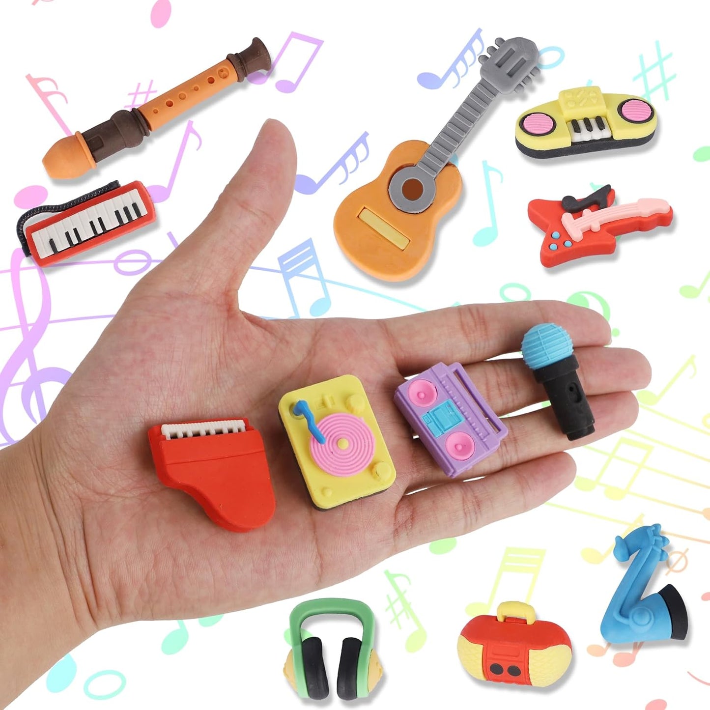 24 Pcs Erasers for Kids, Mini Pencil Eraser Bulk Classroom Prizes, Fun Puzzle Erasers for Preschool Elementary Student, Back to School Supplies (Musical Instrument)