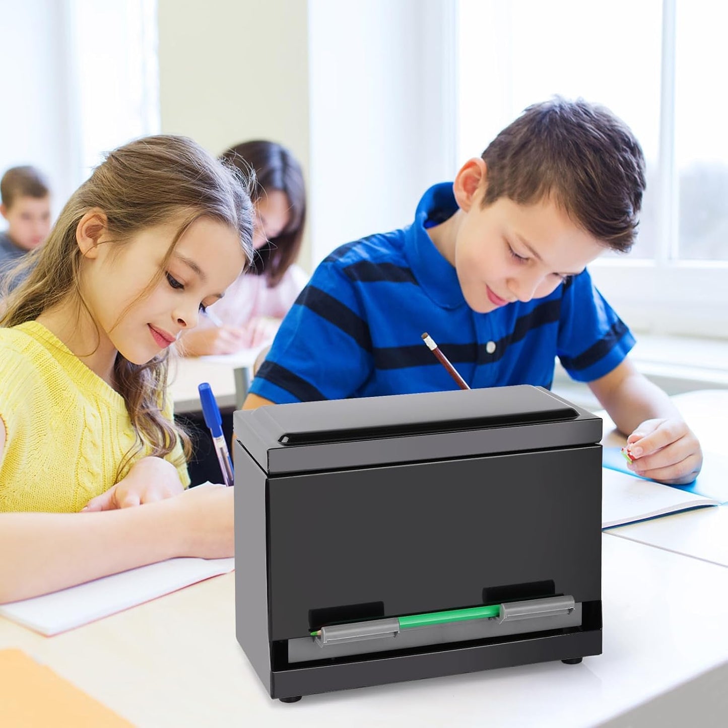 Stainless Steel Pencil Dispenser/Pen Holder for Classroom Home Restaurant for Bulk Pencils Storage/Unwrapped Drinking Straws Storage (Black)