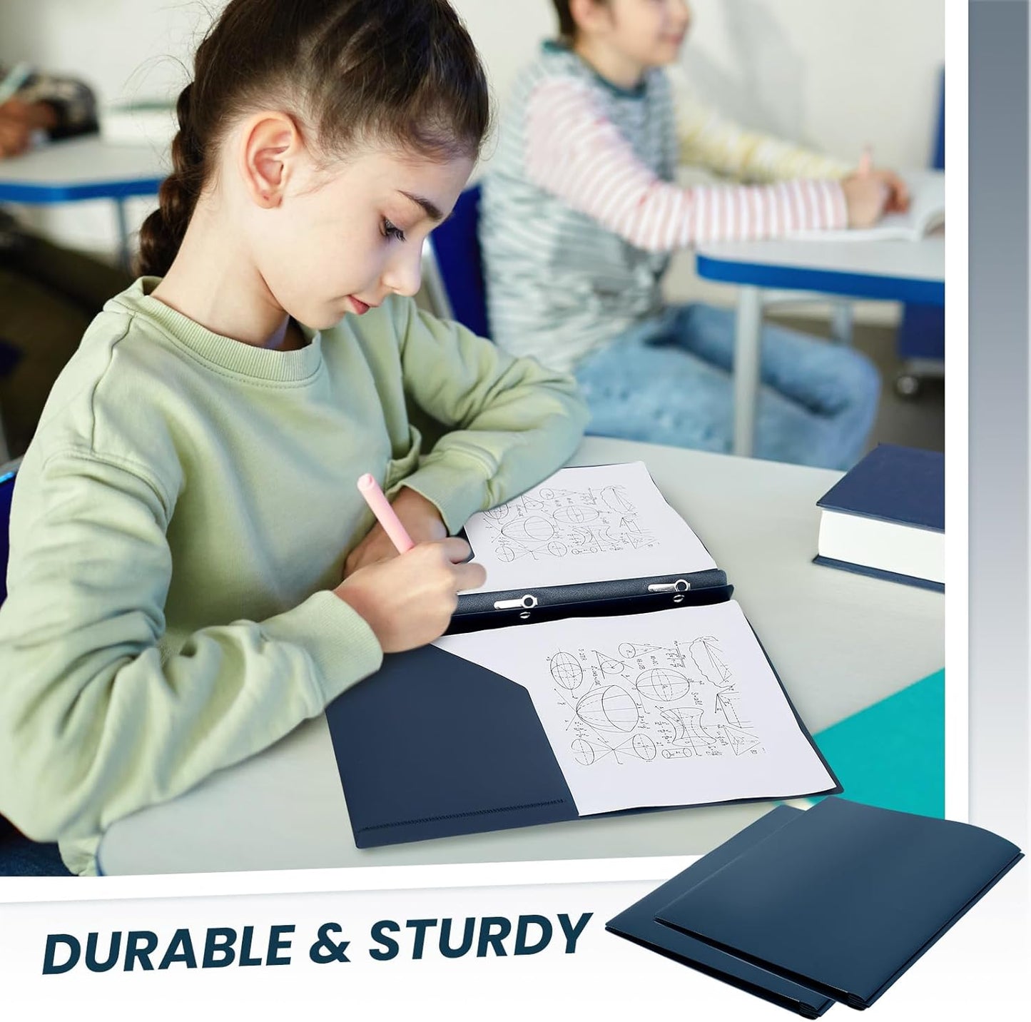 Lincia 100 Pcs Plastic Folders with Pockets and Prong Folders with Prongs Plastic Folders with 2 Pockets Pocket Folders for Office, School for Students, Teachers, Office Workers (Navy Blue)