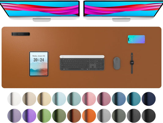 Aothia Leather Desk Pad Protector, Mouse Pad, Office Desk Mat, Non-Slip PU Leather Desk Blotter, Laptop Desk Pad, Waterproof Desk Writing Pad for Office and Home (48"x17",Brown)