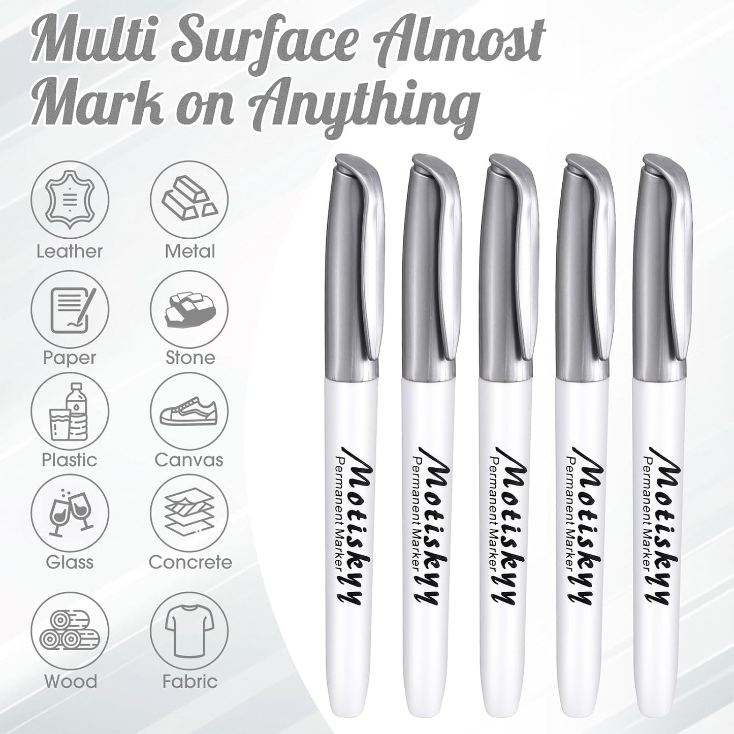 180 Pcs Metallic Permanent Markers Bulk Fine Point Metallic Markers Pens for Fabric, Black Paper, Cards, Scrapbook, Wood, Plastic, Canvas, Mugs, DIY Art Crafts, Etc (Silver)