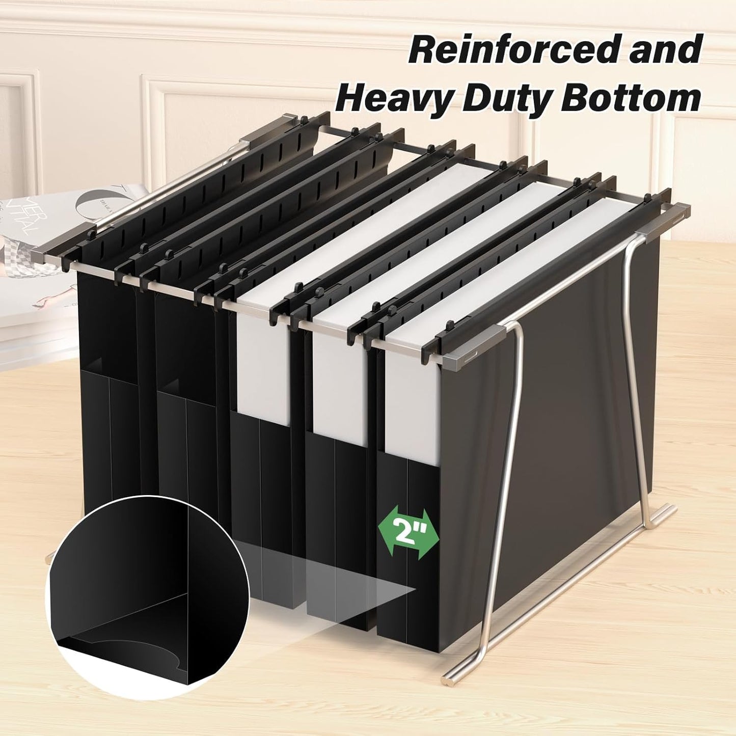 Ansook Extra Capacity Plastic Hanging File Folders,2" Expanding Accordian Pocket with Black Insert Gasket,Heavy Duty for Filing Cabinet, Hard Hang Folders Organizer, Black,Letter Size,6 Pack