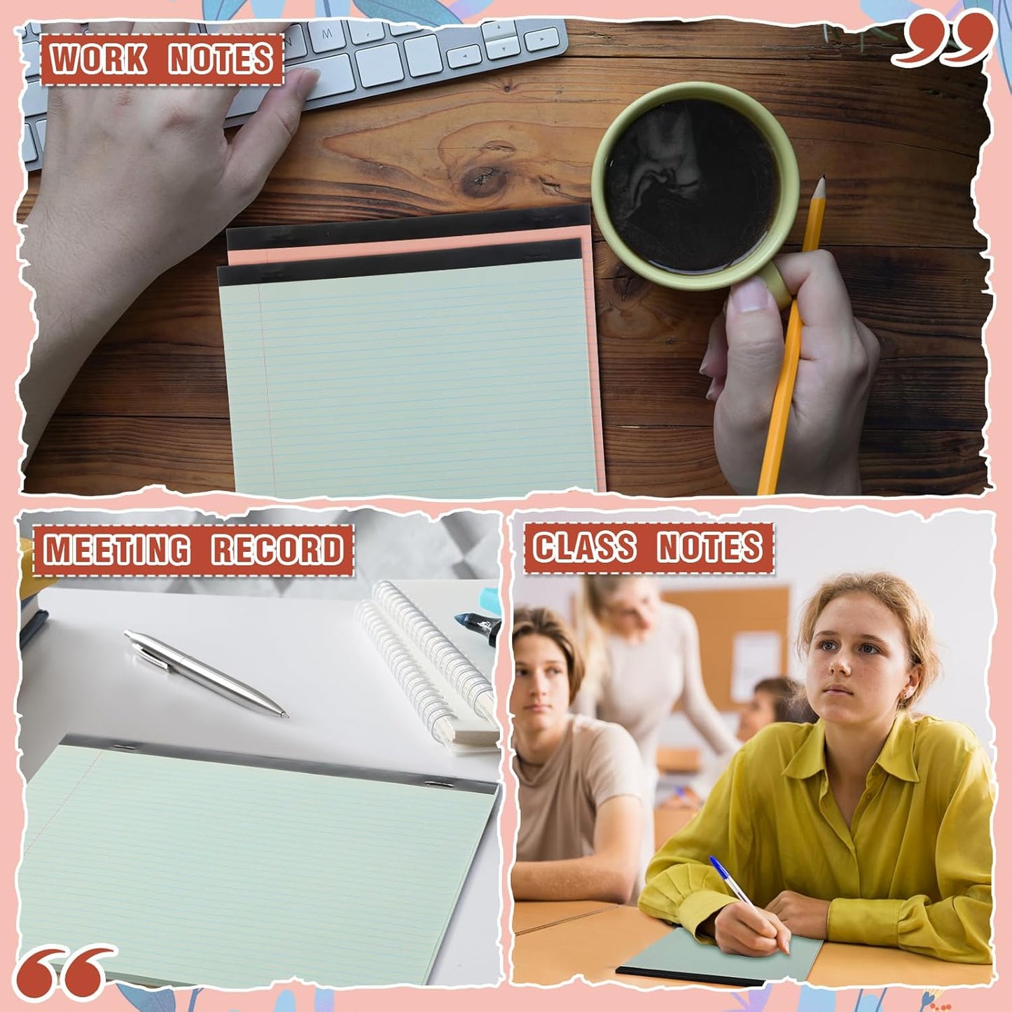 Lincia 6 Pcs 11" x 9.5" Legal Pads College Ruled Notepad Landscape Notebook Horizontal Lined Notebook 80 Gsm Assorted Colors Paper Pastel Writing Pads for School Office, 40 Sheet (Cute Color)