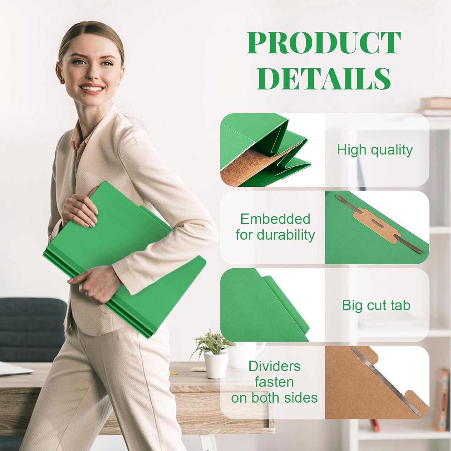 48 Pcs Classification Folders Letter Size, 1 Divider Pressboard File Folder with Fasteners, Expanding File Organizer Bulk for Teachers, Clergy, Office, Church, Christmas Donations (Green)