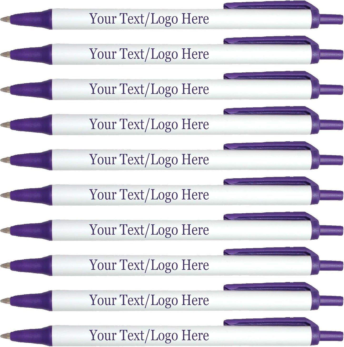 Personalized Click Stick Pens With your Custom Logo or Text-300 Pack Bulk-for Businesses, Parties, and Events, Custom Printed Retractable Slim Ballpoint Pens, Dark Purple, Black Ink