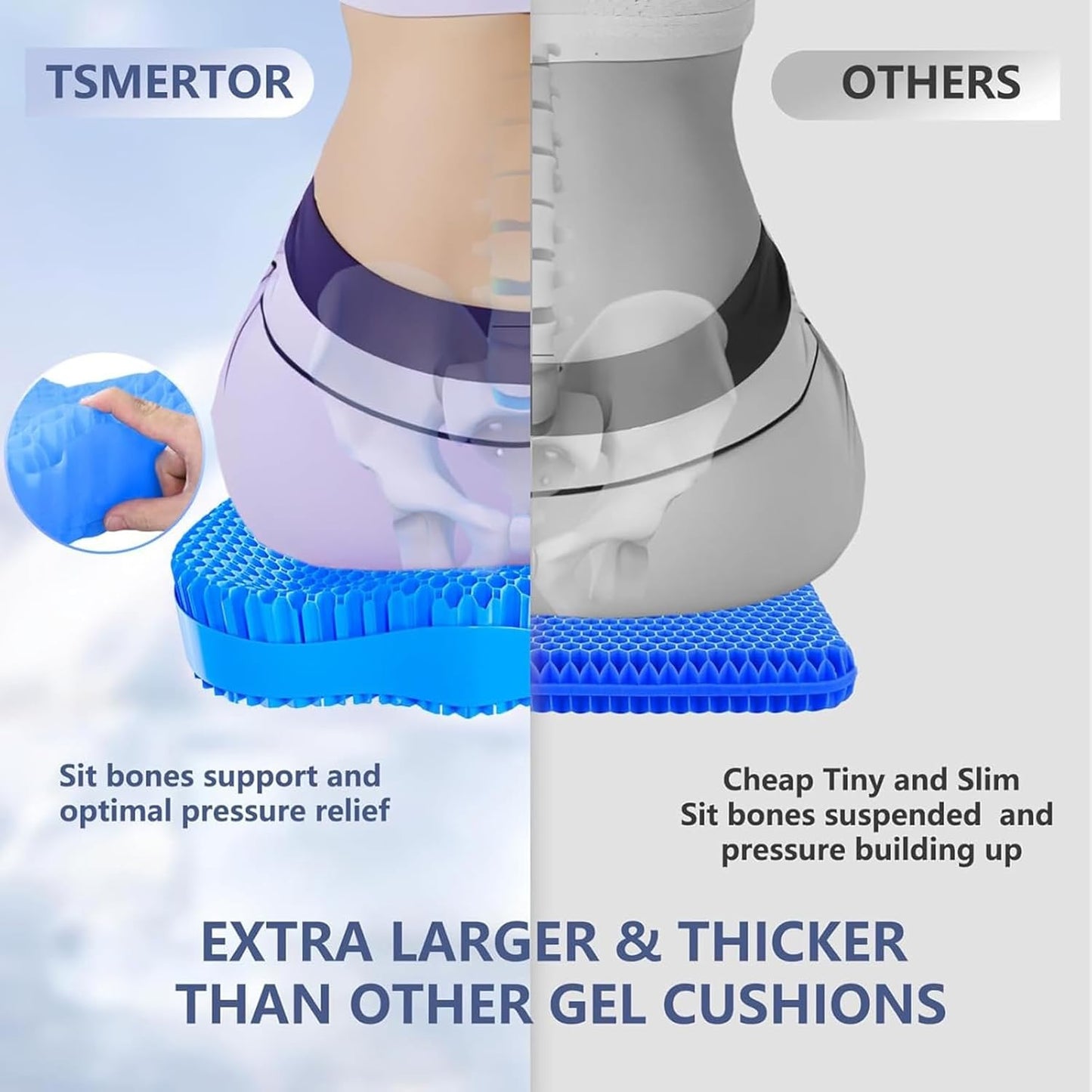 Gel Seat Cushion, Thicken Big Office Chair Cushion Chair Seat Pads for Long Sitting, Sciatica & Hip Pain Relief, Egg Seat Cushion for Wheelchair Car Office Home Travel Outdoor