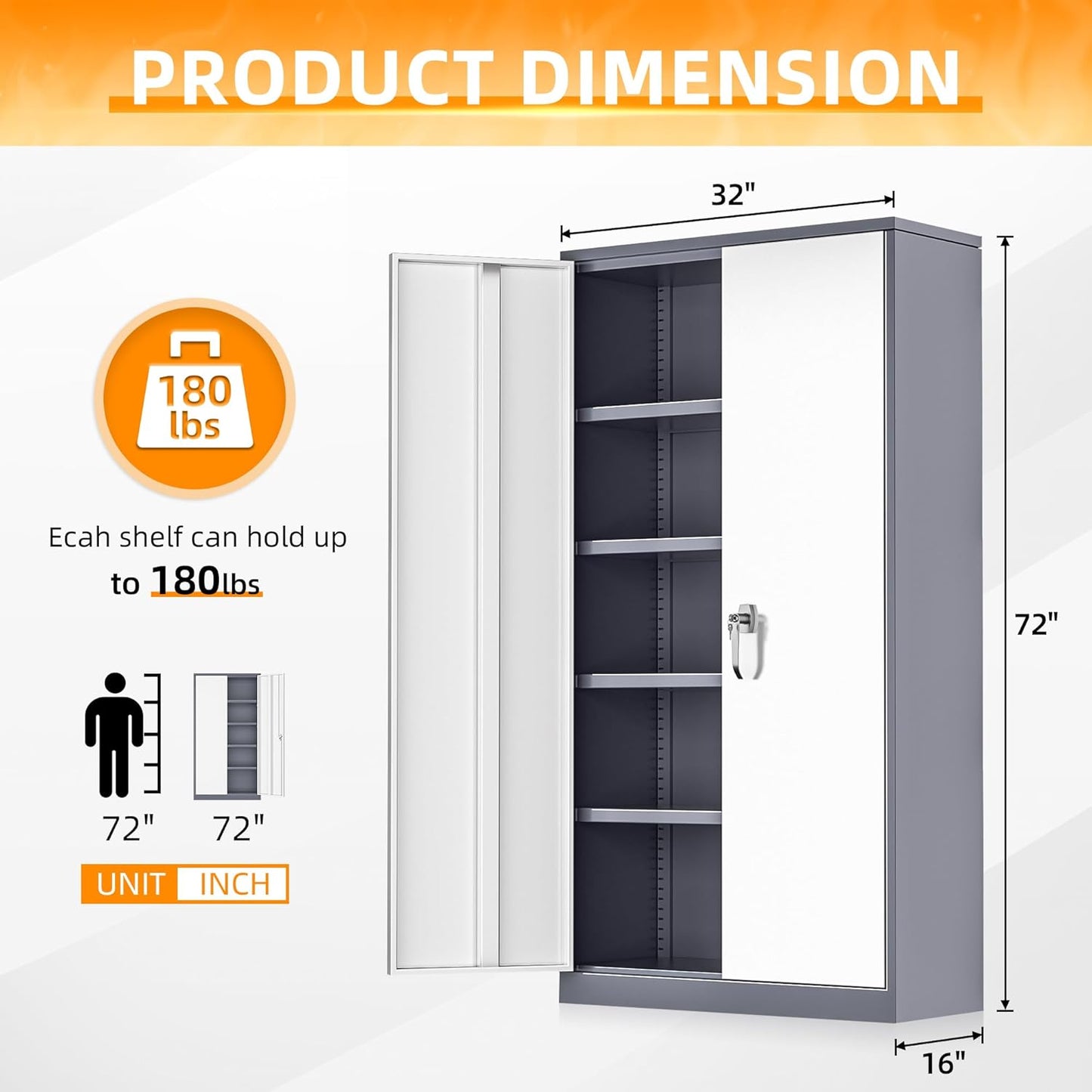 INTERGREAT Storage Cabinets with Doors and Shelves, 72“ Steel Tool Locking Cabinet, Metal Storage Cabinet for Home Office, Warehouse, School, Grey White