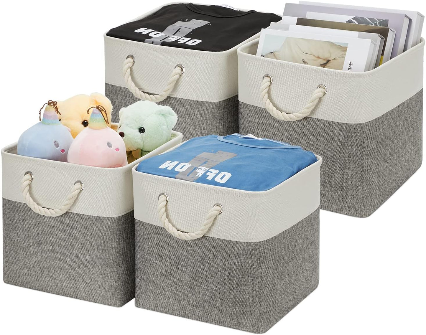 DULLEMELO Cube Storage Bins Set of 4 Fabric Storage Cubes Organizer Bin with Handles, Collapsible 12 Inch Cube Storage Baskets for Organizing, Closet, Shelf, Nursery (White&Grey)