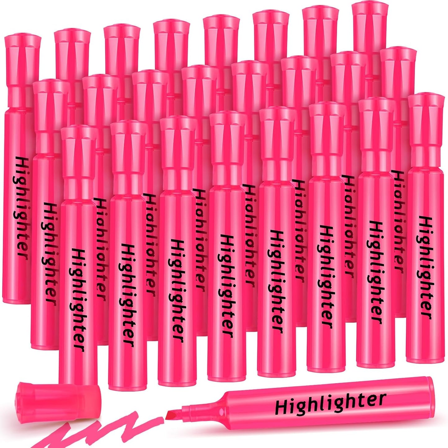 Qilery 24 Pack Tank Style Highlighters Chisel Tip Highlighters Bulk Colored Markers for Adult Coloring, Home Office Supplie(Pink)