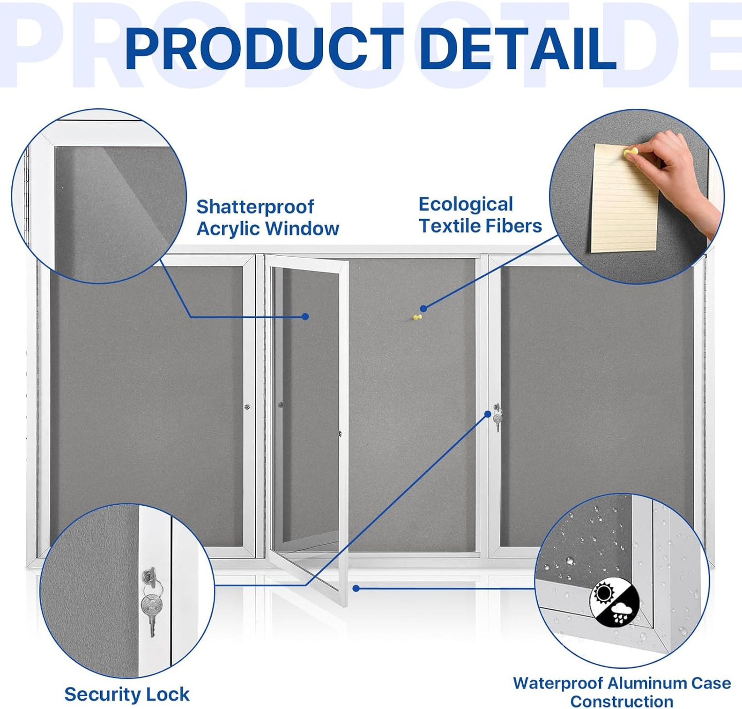 SWANCROWN Outdoor Bulletin Board 94x48in, Enclosed Bulletin Board with Locking Door for Office School Commerce, Grey Felt, Sliver Aluminum Frame