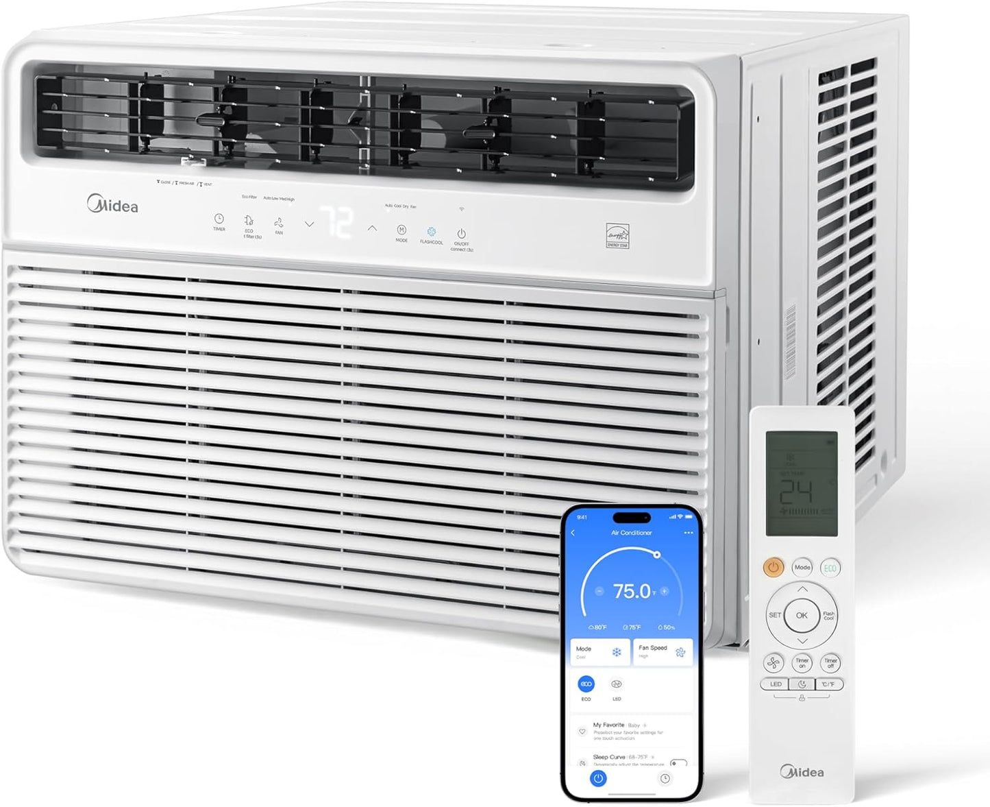 Midea 24,000 BTU Smart Inverter Window Air Conditioner with APP, Alexa Control, 230V AC Unit Cools up to 15,00 Sq. Ft, Quiet Operation, Energy Saving, Remote & Easy Installation Kit, White