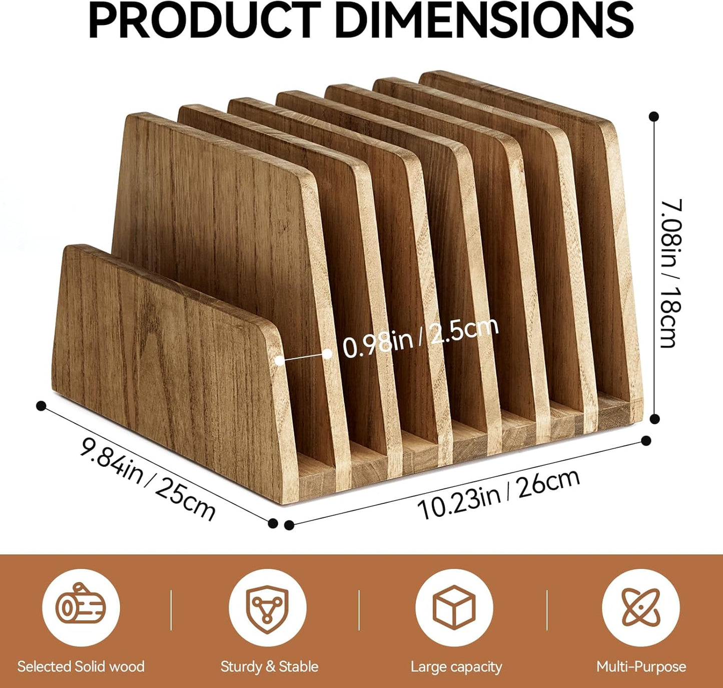 KIRIGEN Wood File Mail Organizer 7 Slots File Paper Holder Desktop Wood Document Letter Holder Organizer for Home Office Brown (7KWJJ-DBR)