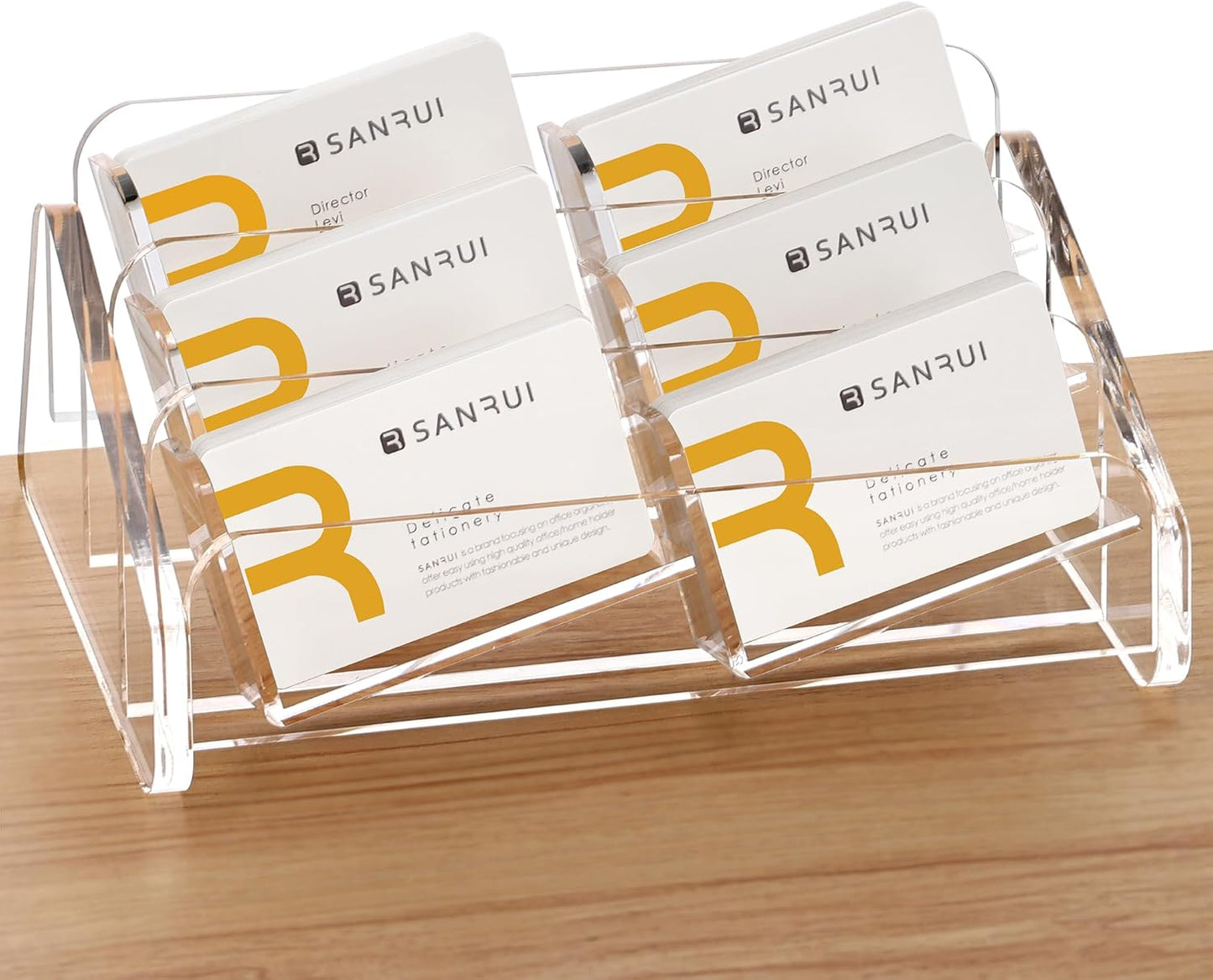 SANRUI Acrylic Business Card Holder for Desk, 3 Tier Clear Tilt Business Name Card Display Holders Stand Storage Organizer Fits 360 Business Cards (Horizontal, 6-Slot)