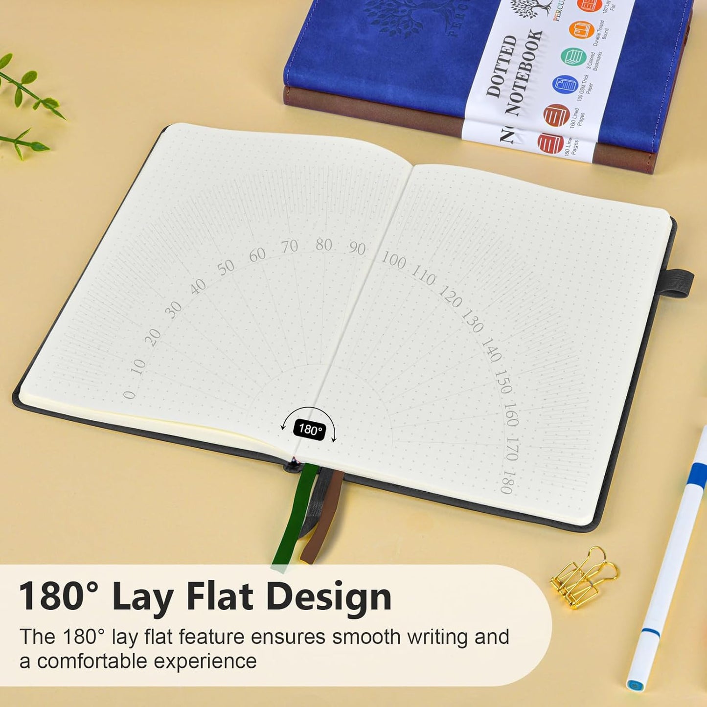 PERCUN Dotted Journal Notebook for Men & Women, 160 Pages Dot Grid notebook for Note Taking, Bullet Journaling Notebook for Work, School, Travel, Writing, A5 Hardcover 5.9" x 8.5"(Black)