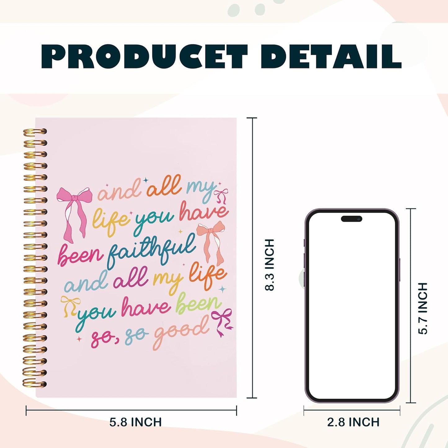 BearCake Coquette Bow Christian Notebook Journal, Religious Journal for Women, Christian Gifts for Women, and all My Life You Have Been Faithful Hardcover Spiral Notebook 5.5x8.3